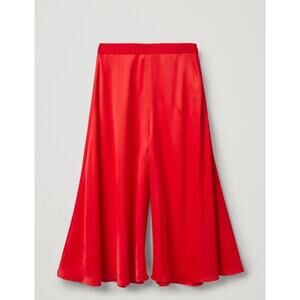 COS lipstick red satin silky ultra wide leg cropped elastic culottes pants